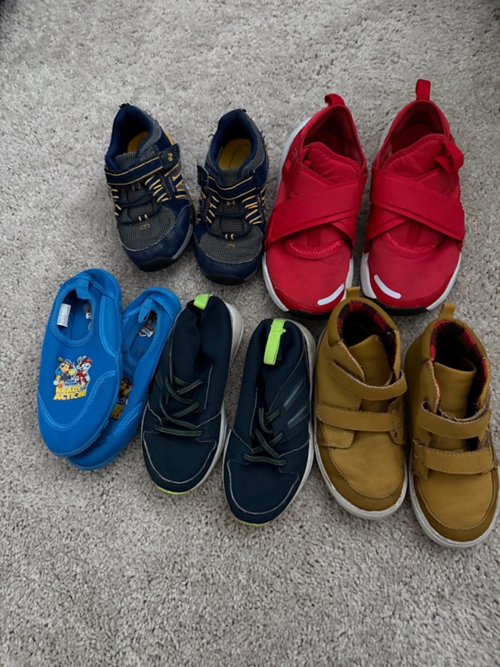 5 pairs of Kids Sneakers - Navy, Tan, Blue and Red